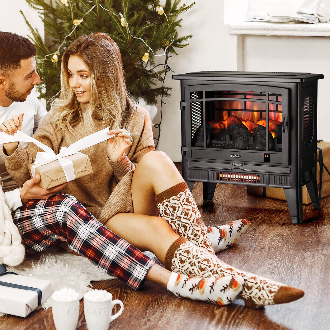 TURBRO Suburbs TS25 Electric Fireplace Infrared Heater - 25 Freestanding  Fireplace Stove with Adjustable Flame Effects