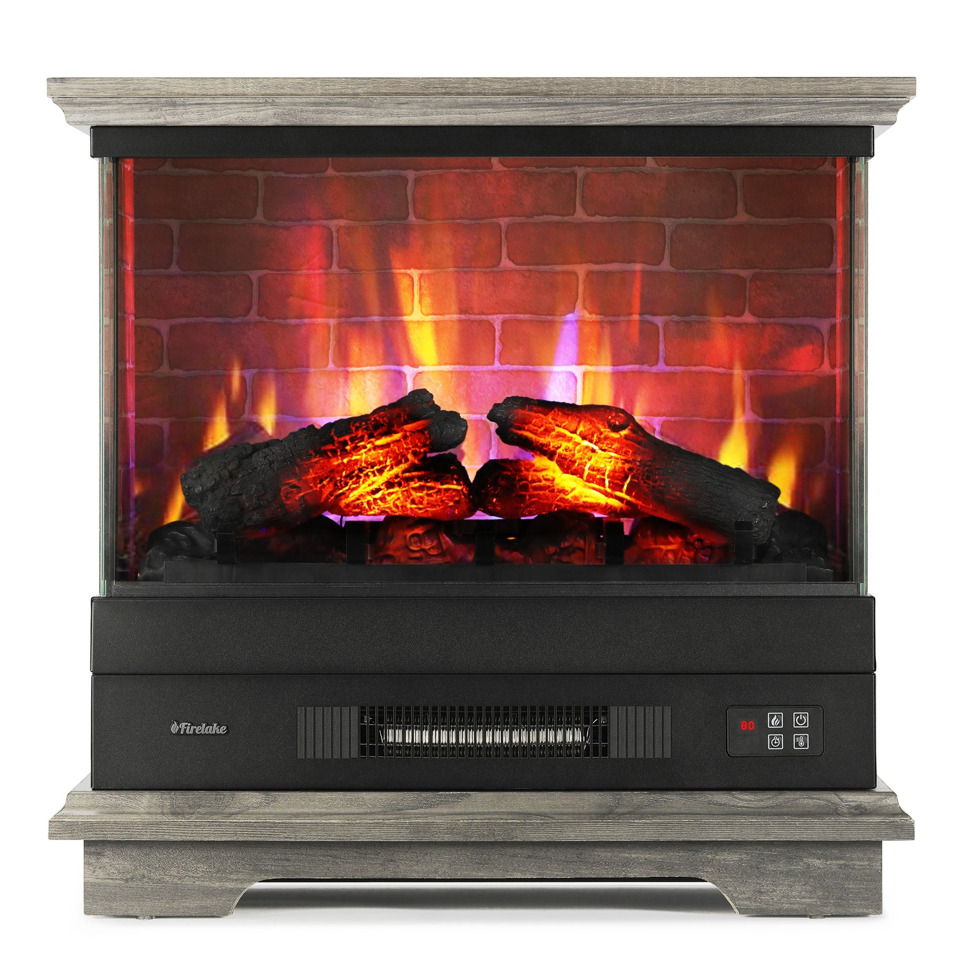 TURBRO Firelake 27-Inch Electric Fireplace Heater - Freestanding Fireplace with Mantel, No Assembly Required - 7 Adjustable Flame Effects, Overheating Protection, CSA Certified - 1400W, Gray Wash