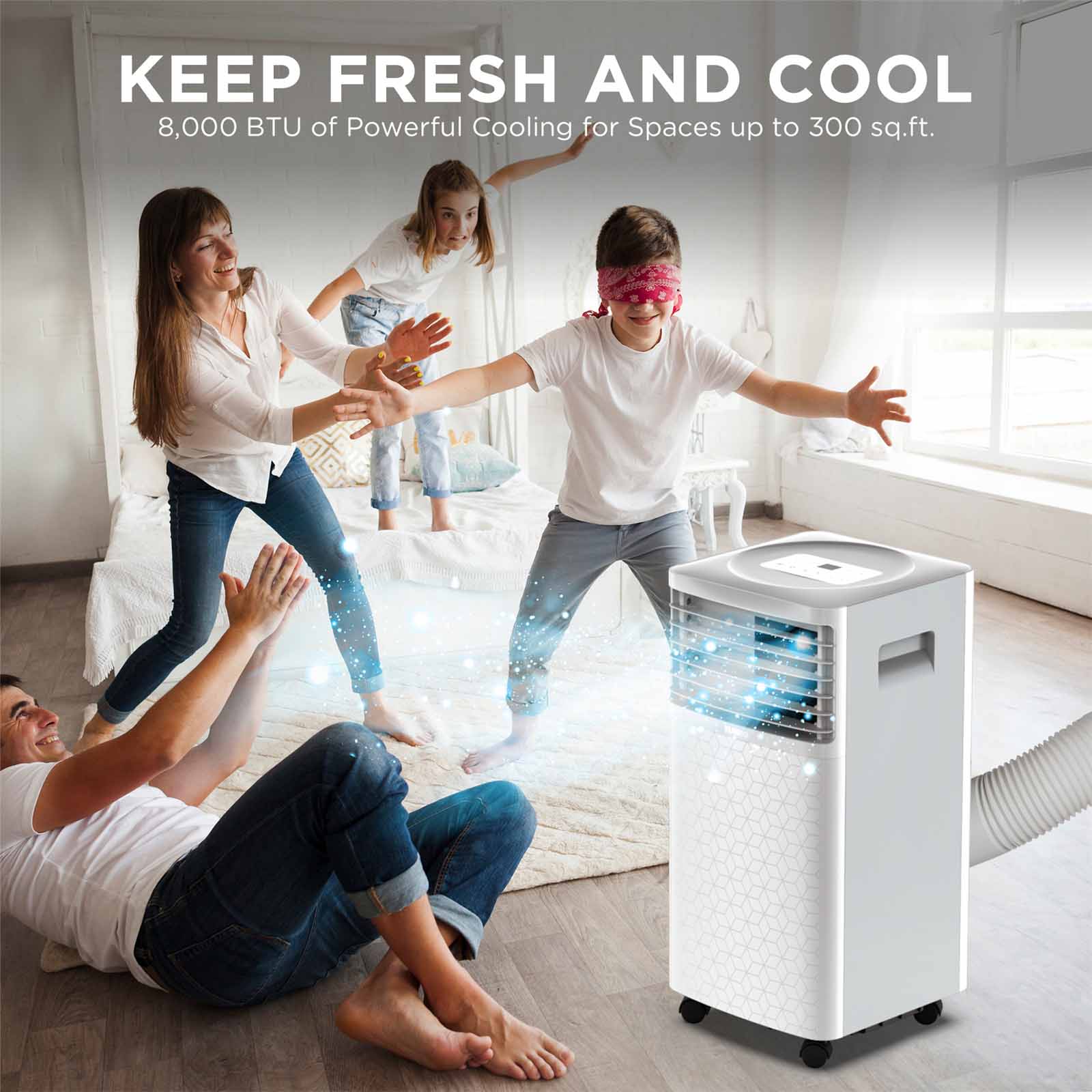 TURBRO Greenland 8,000 BTU Portable Air Conditioner, Dehumidifier and Fan, 3-in-1 Floor AC Unit for Rooms up to 300 Sq Ft, Sleep Mode, Timer, Remote Included (5,000 BTU SACC) 