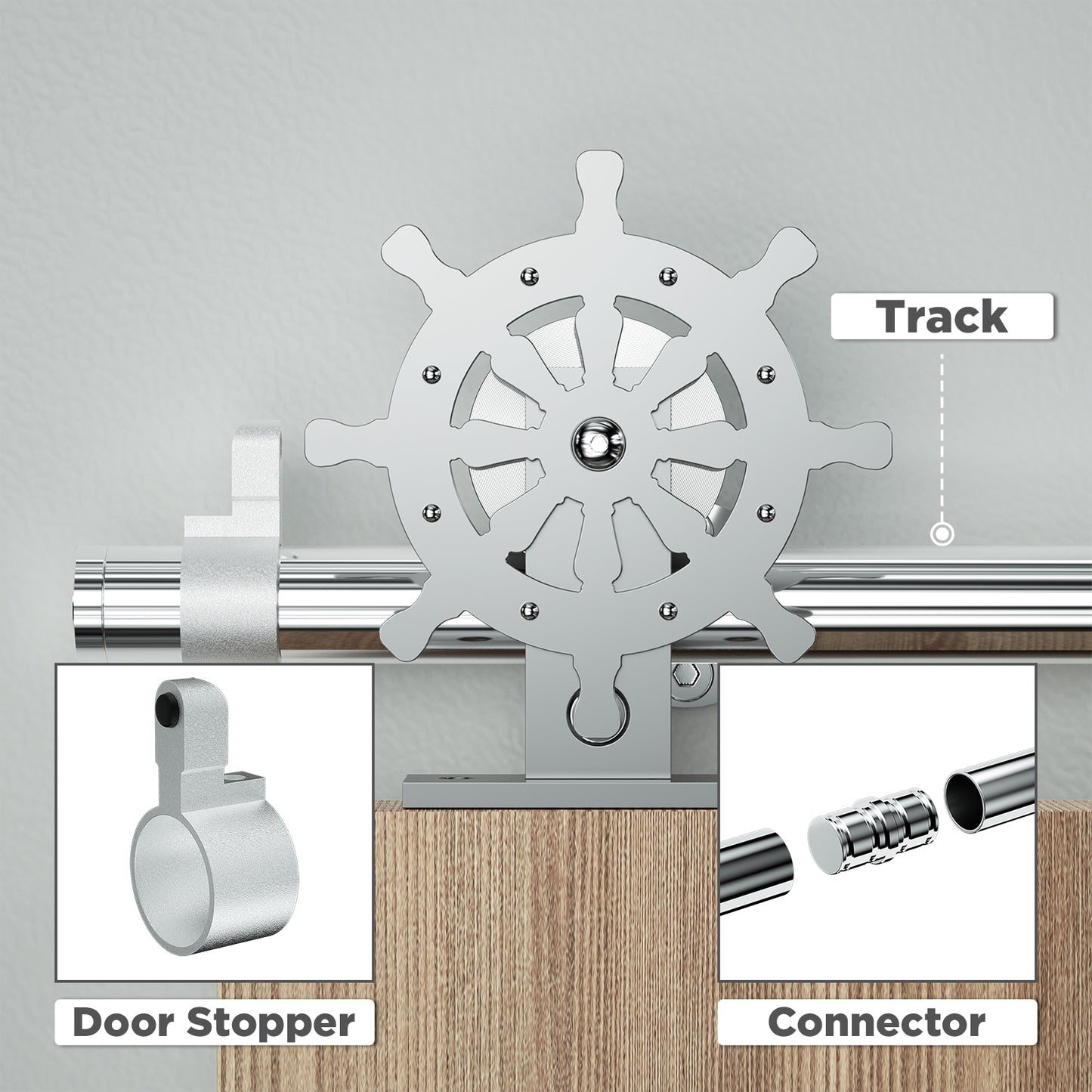 [Discontinued] Double Door Wood Sliding Barn Door Hardware Kit - Stainless Steel