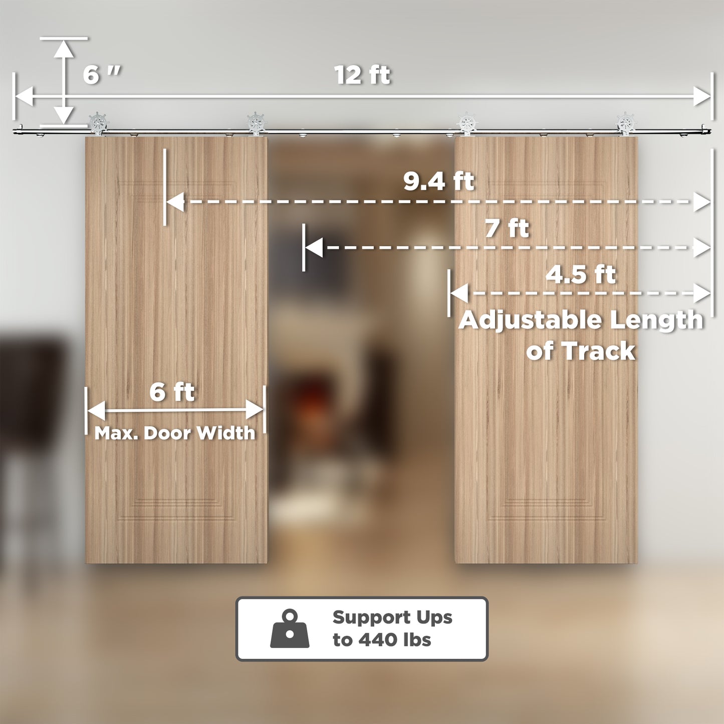 [Discontinued] Double Door Wood Sliding Barn Door Hardware Kit - Stainless Steel