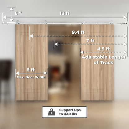 [Discontinued] Double Door Wood Sliding Barn Door Hardware Kit - Stainless Steel