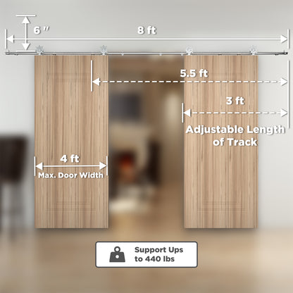 [Discontinued] Double Door Wood Sliding Barn Door Hardware Kit - Stainless Steel
