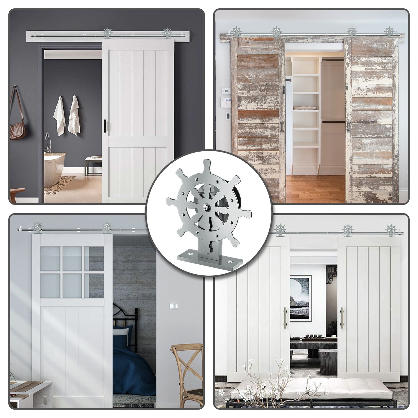 [Discontinued] Double Door Wood Sliding Barn Door Hardware Kit - Stainless Steel