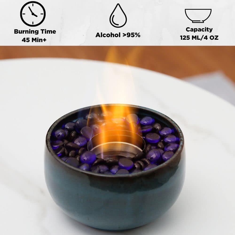 TURBRO Ceramic Tabletop Fire Pit for Outdoor - Ventless Fire Bowl,  Odorless, Smokeless - Fueled by Ethanol Alcohol