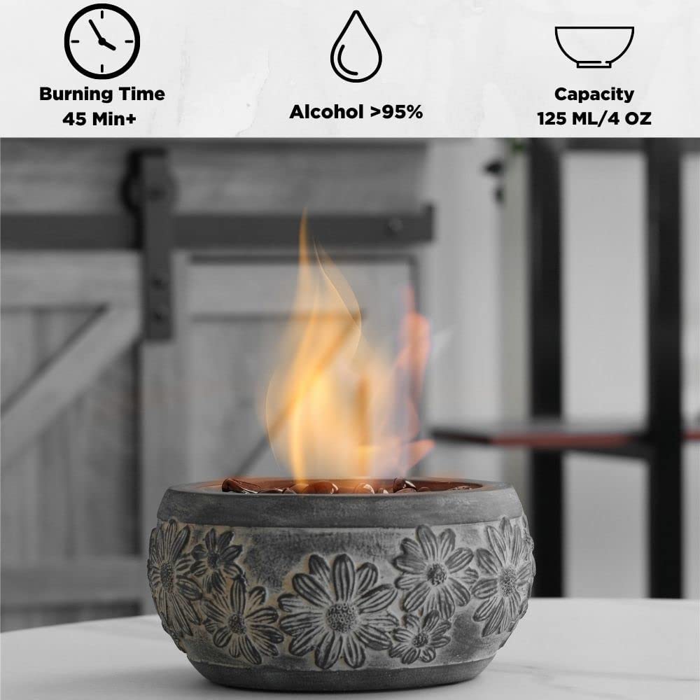 TURBRO Retro Cement Tabletop Fire Pit for Outdoor - Ventless Fire Bowl,  Odorless, Smokeless - Fueled by Ethanol Alcohol - Antique Gray