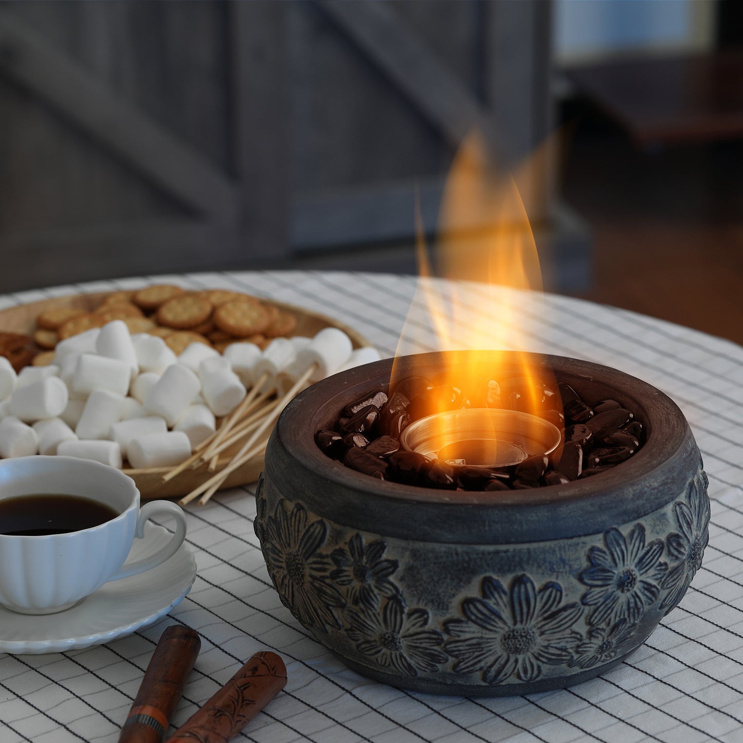 TURBRO Cement Tabletop Fire Pit for Outdoor - Ventless Fire Bowl, Odorless, Smokeless - Fueled by Ethanol Alcohol - Terrazzo 