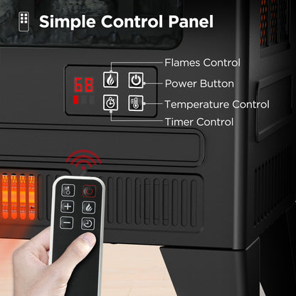 TURBRO Suburbs TS25 Electric Fireplace Infrared Heater - 25" Freestanding Fireplace Stove with Adjustable Flame Effects, Overheating Protection, Timer, Remote Control - 1400W, Black 