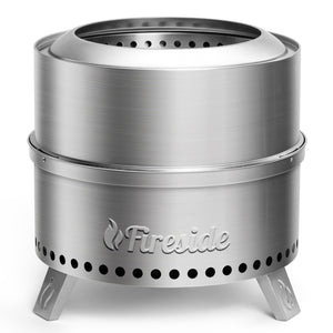 TURBRO 19 Inch Smokeless Fire Pit for Outdoor Wood Burning, Portable Stainless Steel Camping Stove with Stand, Removable Ash Pan, Waterproof Storage Bag, Unique Nested Design, Pluto R19-SS, Silver