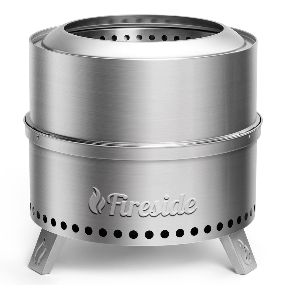 TURBRO 19 Inch Smokeless Fire Pit for Outdoor Wood Burning, Portable Stainless Steel Camping Stove with Stand, Removable Ash Pan, Waterproof Storage Bag, Unique Nested Design, Pluto R19-SS, Silver
