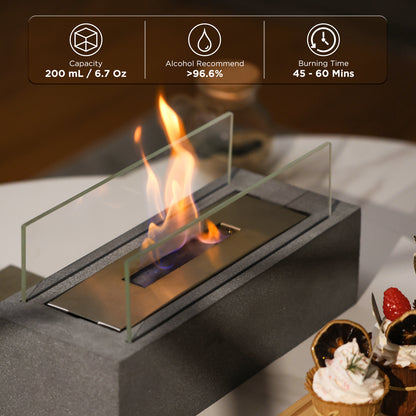 TURBRO Tabletop Ethanol Fuel Fire Pit, Portable Alcohol Fireplace Bowl for Indoor, Patio, Outdoor, Balcony, Smokeless Odorless Clean Burning, Modern Decor, Cement, Fireside FP14CG 