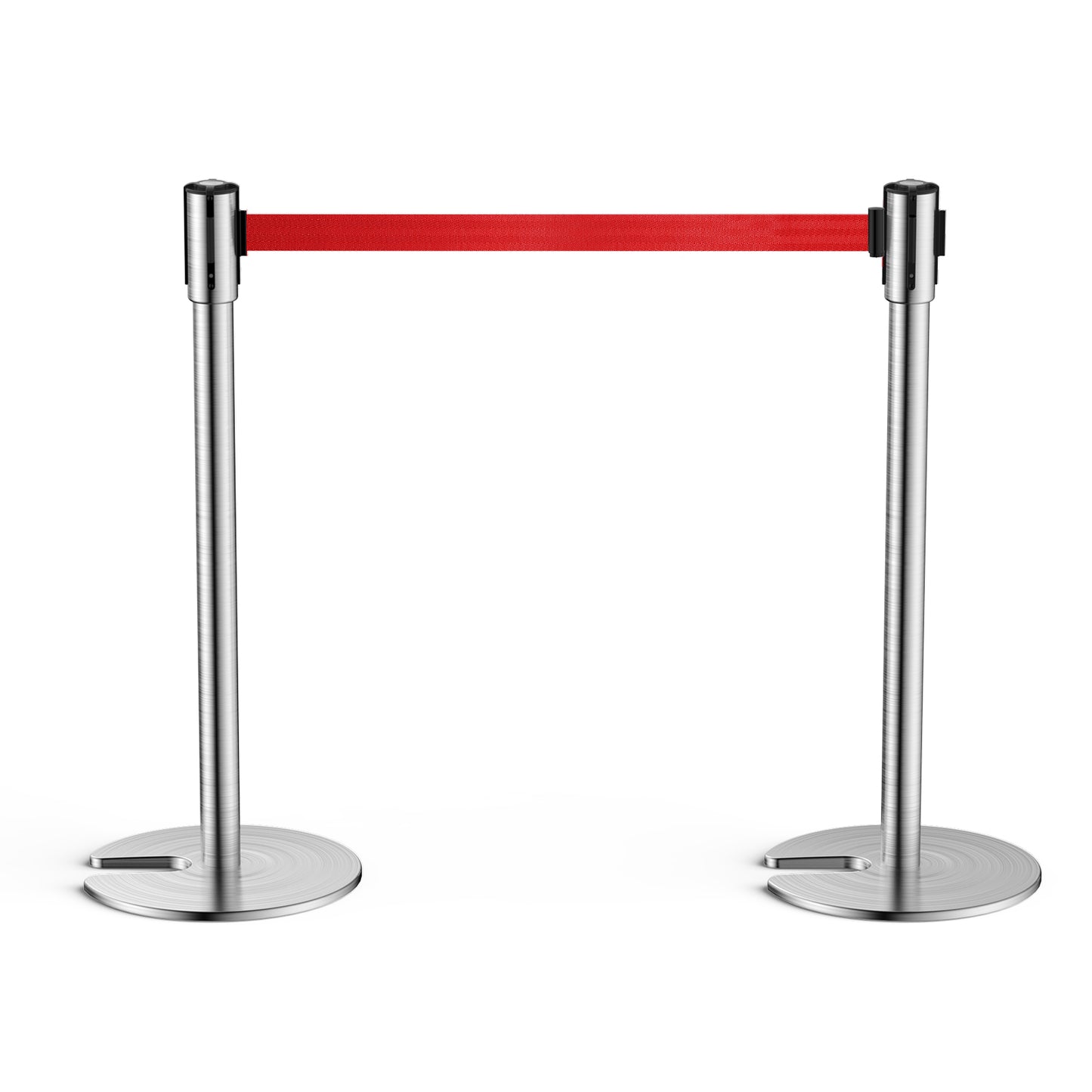 TURBRO Set of 2 Stanchion Retractable Barrier, 35.5-Inch Height, 6.5-Foot Nylon Belt with Secure Lock, Heavy Duty Stainless Steel, Easy Installation, Ideal for Industrial Commercial Lines, Red Belt