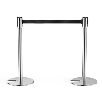TURBRO Set of 2 Stanchion Retractable Barrier, 35.5-Inch Height, 6.5-Foot Nylon Belt with Secure Lock, Heavy Duty Stainless Steel, Easy Installation, Ideal for Industrial Commercial Lines, Black Belt ,view 2