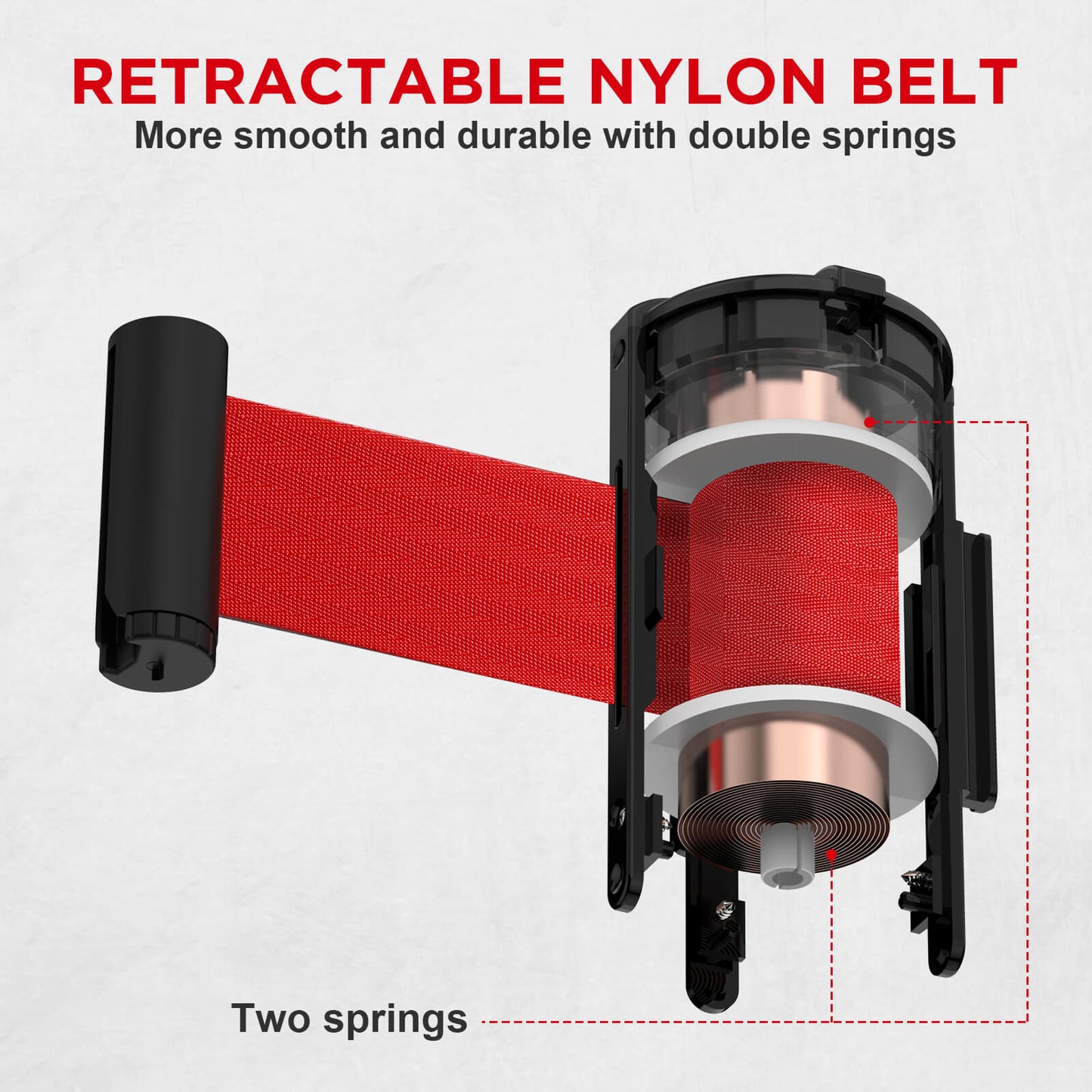 TURBRO Set of 2 Stanchion Retractable Barrier, 35.5-Inch Height, 6.5-Foot Nylon Belt with Secure Lock, Heavy Duty Stainless Steel, Easy Installation, Ideal for Industrial Commercial Lines, Red Belt