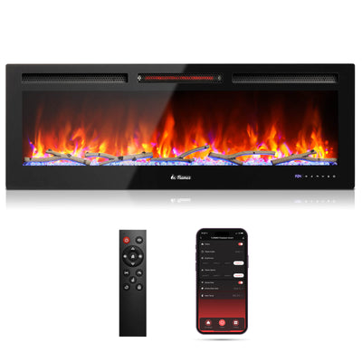 TURBRO Smart WiFi Electric Fireplace with Realistic Flame and Crackling Sound, 1500W Infrared Quartz Heater, Recessed and Wall Mounted, Adjustable Flame Effects with Remote Control and App