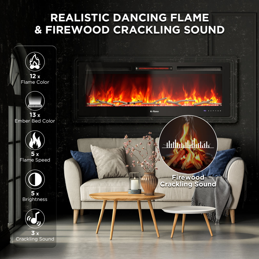TURBRO Smart WiFi Electric Fireplace with Realistic Flame and Crackling  Sound, 1500W Infrared Quartz Heater, Remote Control and App