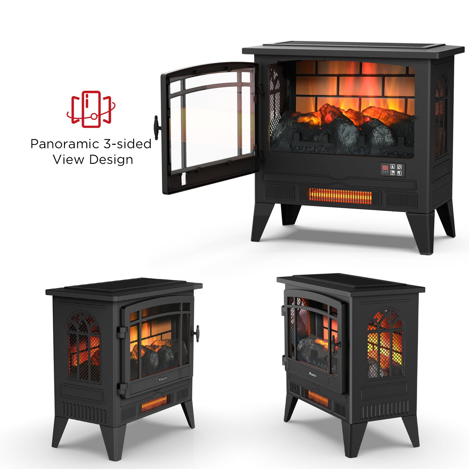 TURBRO Suburbs TS25 Electric Fireplace Infrared Heater - 25" Freestanding Fireplace Stove with Adjustable Flame Effects, Overheating Protection, Timer, Remote Control - 1400W, Black 